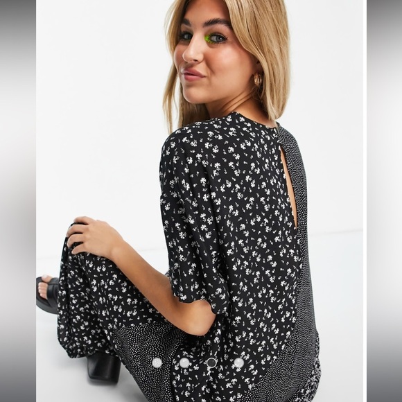 ASOS DESIGN mixed floral spot print smock jumpsuit 4 - Picture 8 of 9